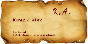 Kunyik Alex névjegykártya